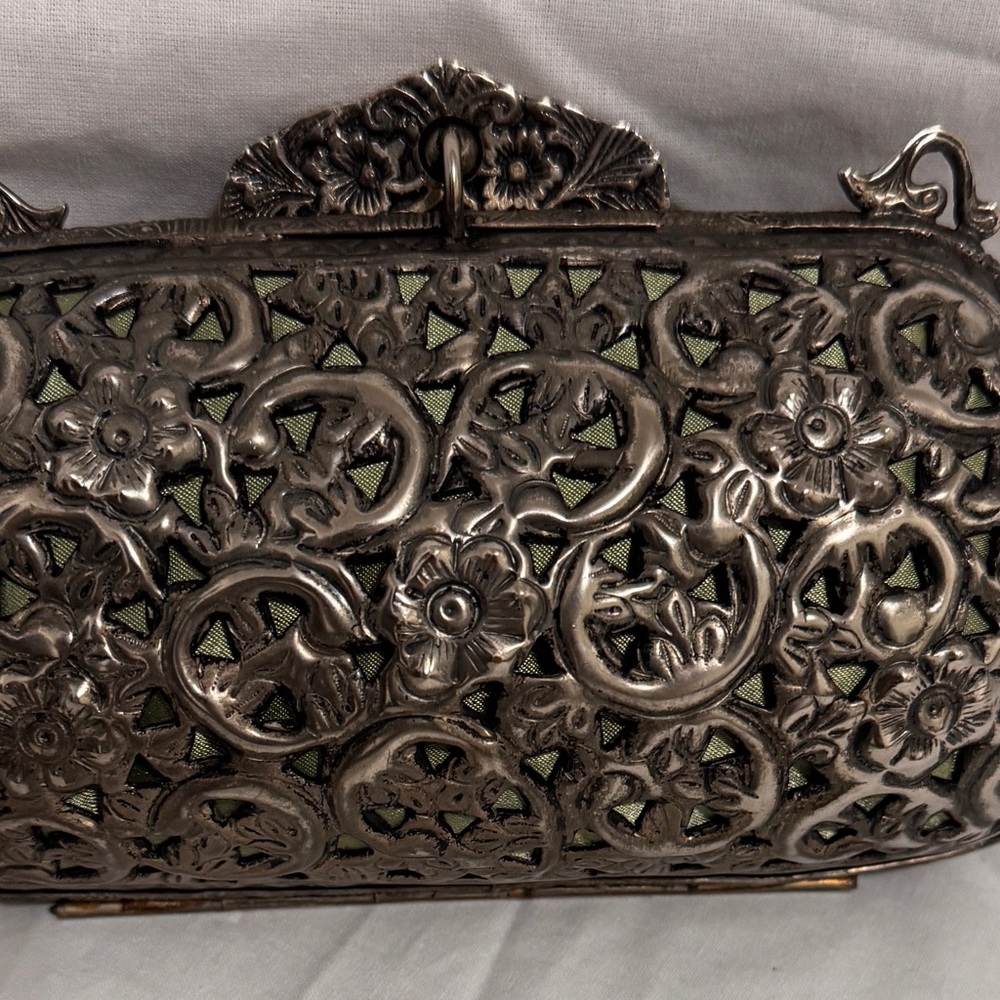 Elegant Silver Floral Clutch